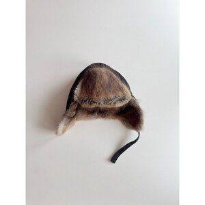 Vintage LOGISTIK Black Wool Twill Muskrat Fur Lined Trapper Hat, Size L